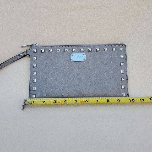 Michael Kors Gray Silver Studded Wristlet Clutch - Picture 3 of 12